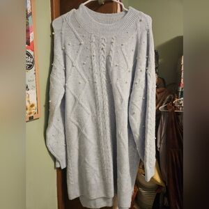 Francesca's Pearl-Embellished Crewneck Sweater Dress
